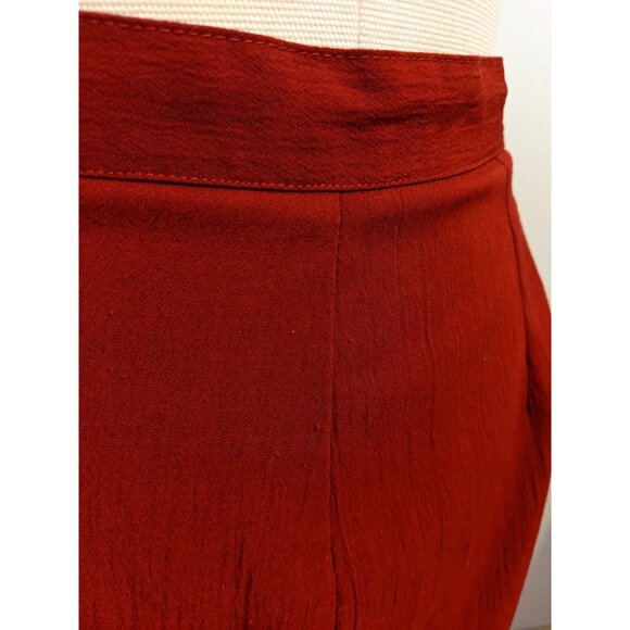 Vintage 80s Toni Garment High Waist A-Line Midi Skirt Red Retro Office Size 13 - Picture 3 of 9